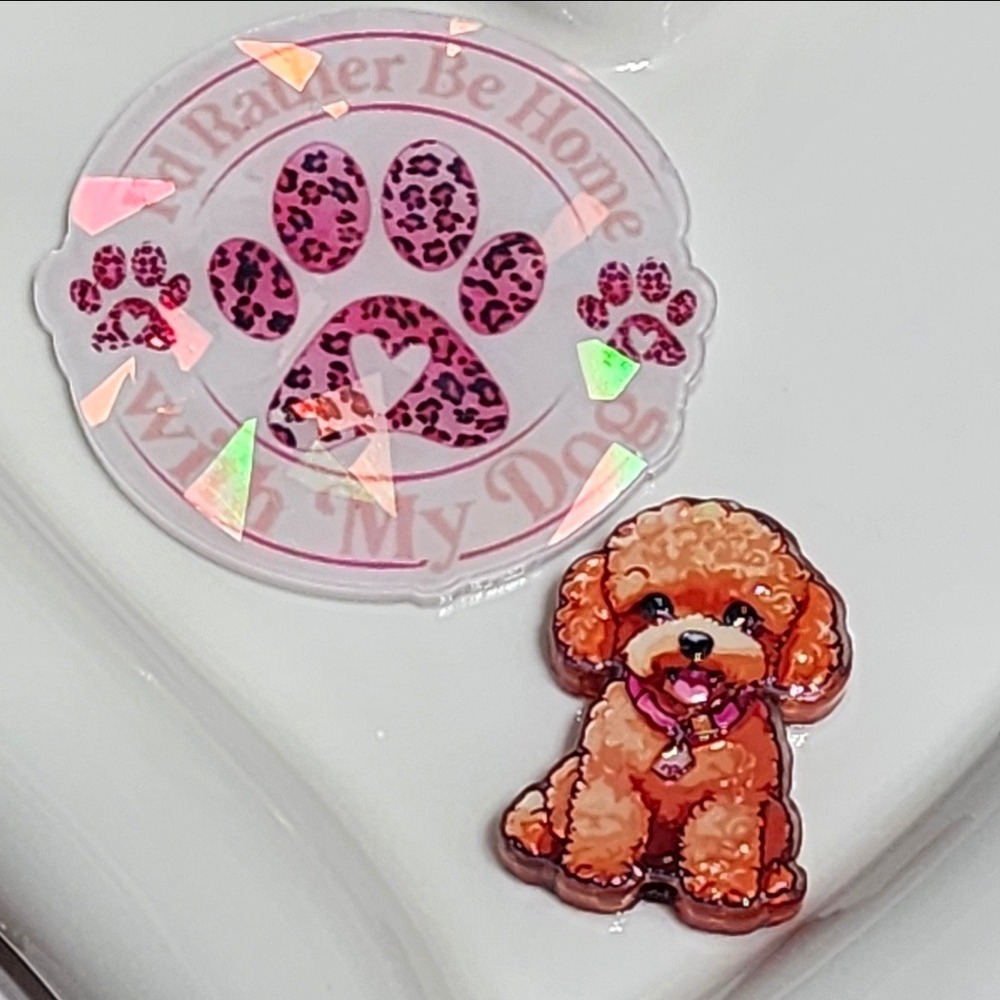 Poodle Dog Flatback Focal Bead Beaded Pen Badge Acrylic Flats Home with My Dog